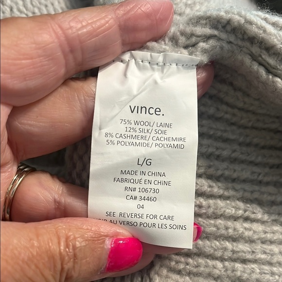 Vince Gray Chunky Wool/Silk/Cashmere Blend Open Cardigan Sz L - Picture 6 of 6